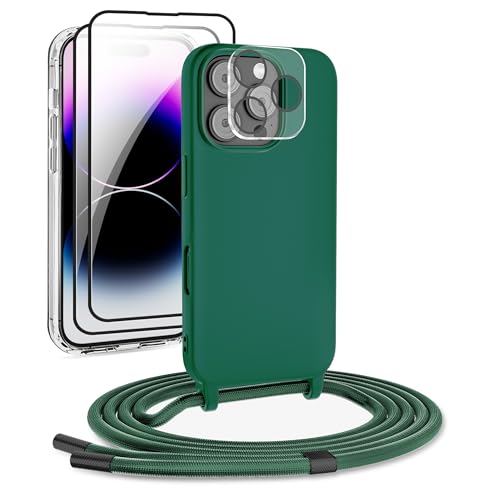 DiDaDi Handykette für iPhone 16 Pro Max, Handykette Kompatibel mit iPhone Hülle mit Band Handyhülle für Smartphone zum Umhängen Schutzhülle mit Kordel Silikon Case (Dunkelgrün, iPhone 16 Pro Max) von DiDaDi