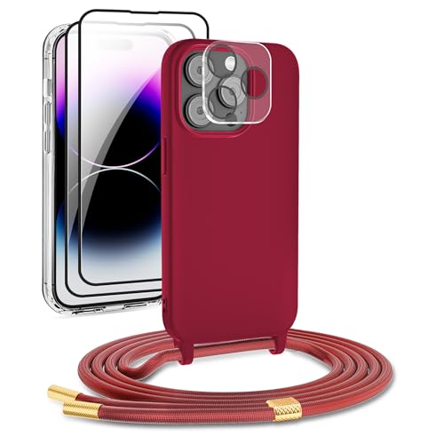 DiDaDi Handykette kompatibel mit iPhone 13 Pro Hülle,Necklace Hülle mit Band Handyhülle für zum Umhängen Silikon Case mit Schnur Schutzfolie und Kameraschutz in Rot DiDaDi Handykette kompatibel mit iPhone 13 Pro Hülle,Necklace Hülle mit Band Handyhülle für zum Umhängen Silikon Case mit Schnur Schutzfolie und Kameraschutz in Rot von DiDaDi
