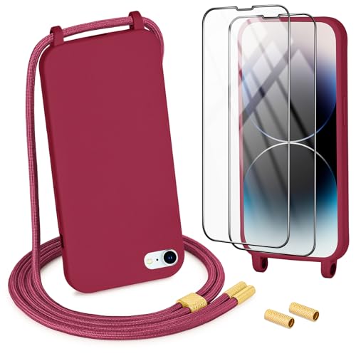 DiDaDi Handykette kompatibel mit iPhone 7/8/SE 2022 Hülle,Necklace Hülle mit Band Handyhülle für zum Umhängen Silikon Case mit Schnur Schutzfolie in Rot von DiDaDi