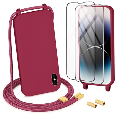 DiDaDi Handykette kompatibel mit iPhone X/Xs Hülle,Necklace Hülle mit Band Handyhülle für zum Umhängen Silikon Case mit Schnur Schutzfolie in Rot von DiDaDi