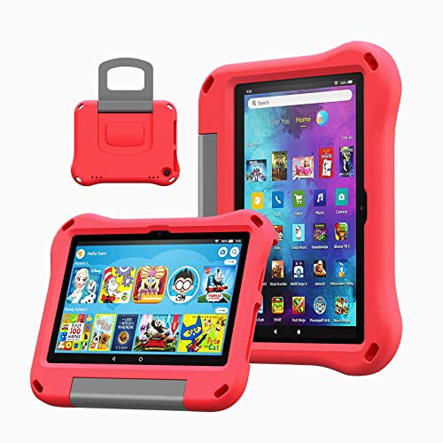 8 Tablet-Kinder-Hülle, 8 Plus-Tablet-Hülle für Kinder (12/14. Generation, Version 2022/2024), nicht passend für Lenovo-8-Zoll-Tablets DiHines stoßfester Griff mit Ständer, Rot von DiHines
