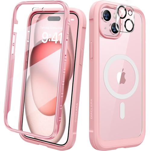 Diaclara Entworfen für iPhone 15 Hülle,vollumschließende Hülle mit integriertem berührungsempfindlichen kratzerabweisendem Displayschutz,Fullbody Handyhülle+Kamera-Schutzfolie,MagSafe Rosa von Diaclara