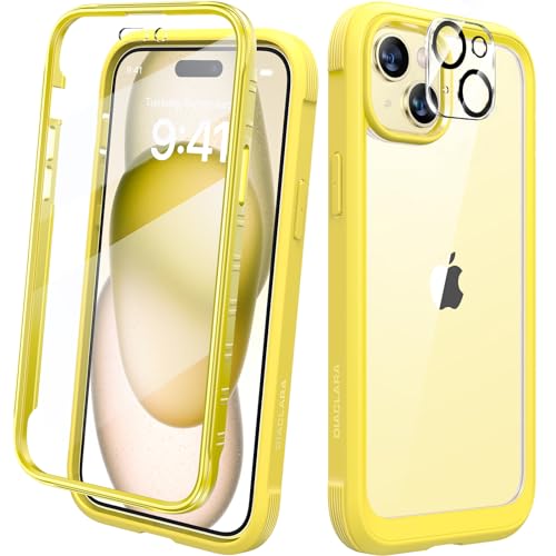 Diaclara Entworfen für iPhone 15 Hülle,vollumschließende Hülle mit integriertem berührungsempfindlichen kratzerabweisendem Displayschutz,Stoßfeste Fullbody Handyhülle (Zitronengelb) von Diaclara