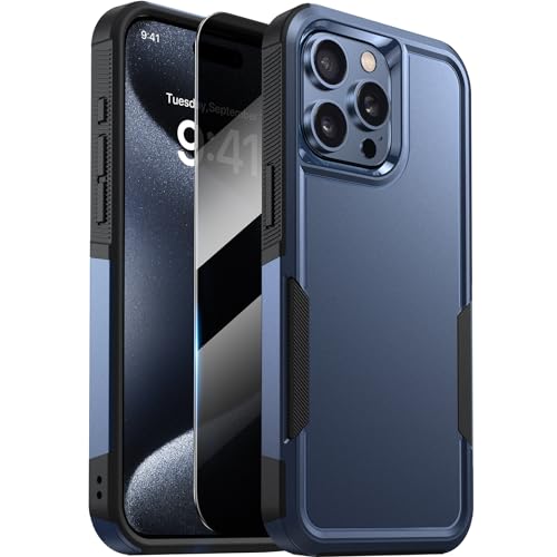 Diaclara für iPhone 15 Pro Max Hülle mit Panzerglas Sichtschutz [Militärische Fallschutzklasse] Hochbelastbare, stoßfeste Handyhülle, Blau von Diaclara
