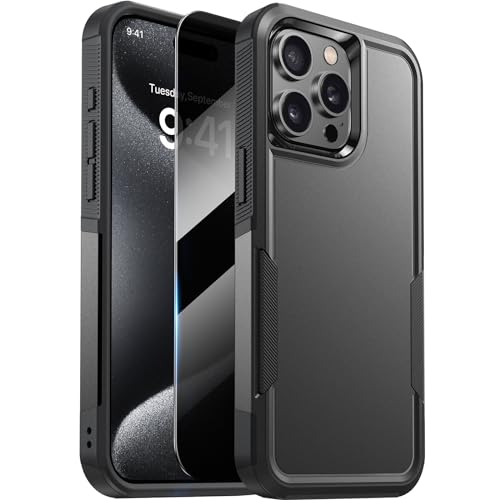 Diaclara für iPhone 15 Pro Max Hülle mit Panzerglas Sichtschutz [Militärische Fallschutzklasse] Hochbelastbare, stoßfeste Handyhülle, Schwarz von Diaclara