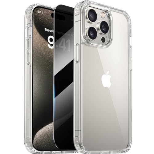Diaclara für iPhone 15 Pro Max Hülle mit Panzerglas Sichtschutz [Militärische Fallschutzklasse] Hochbelastbare, stoßfeste Handyhülle, Transparent von Diaclara