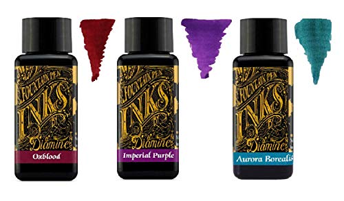 Diamine Füllfederhaltertinte 30ml - 3 x Flaschen - Oxblood & Imperial Purple & Aurora Borealis von Diamine