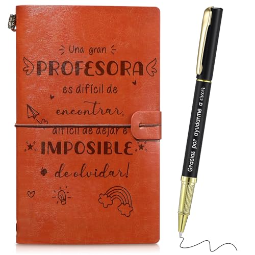 Dianelhall Geschenk Set für Lehrer A6 Leder Notizbuch Tagebuch aus PU Leder mit Dankeschön Stift Dankesgeschenk für Lehrer Ende der Strecke Abschluss Reise von Dianelhall
