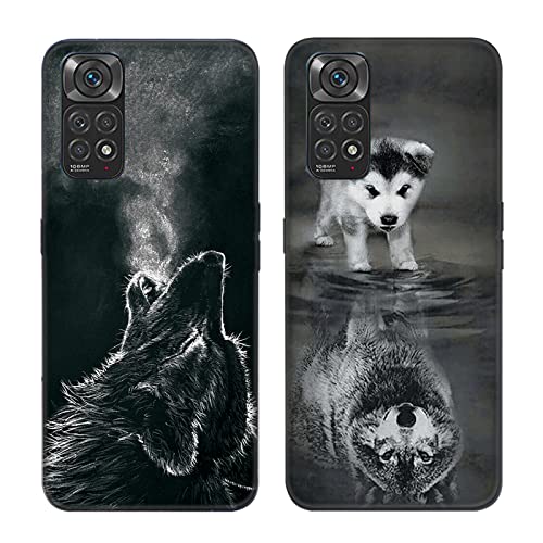 DiaryTown 2 Pack Hülle für Xiaomi Redmi Note 11 Pro 5G Liquid Silikon Handyhülle Motiv Schutzhülle Ultra Dünn TPU Bumper Rundumschutz Schwarz Case für Cover Xiaomi Redmi Note 11 Pro 4G - Hund & Wolf von DiaryTown