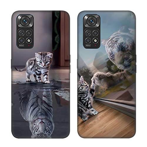 DiaryTown 2 Pack Hülle für Xiaomi Redmi Note 11 Pro 5G Liquid Silikon Handyhülle Motiv Schutzhülle Ultra Dünn TPU Bumper Rundumschutz Schwarz Case für Cover Xiaomi Redmi Note 11 Pro 4G - Katze & Tiger von DiaryTown