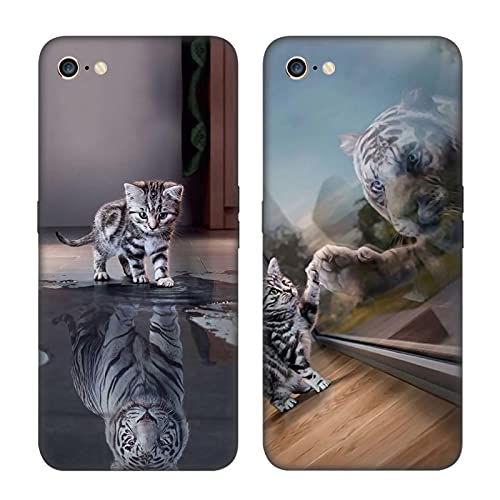 DiaryTown 2 Pack Hülle für iPhone 6 / iPhone 6S Liquid Silikon Handyhülle mit Motiv Schutzhülle Ultra Dünn TPU Bumper Rundumschutz Schwarz Case für Cover iPhone 6S - Katze & Tiger von DiaryTown