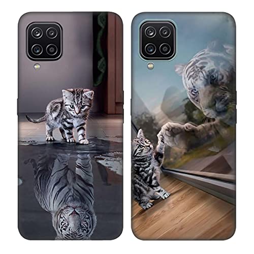 DiaryTown 2 Pack für Samsung A12 / M12 Hülle, Ultra Dünn Silikon Bumper Schutzhülle Stoßfest mit Muster Motiv Schwarz Handyhüllen Weich TPU Cover für Galaxy A12 / M12 - Katze & Tiger von DiaryTown