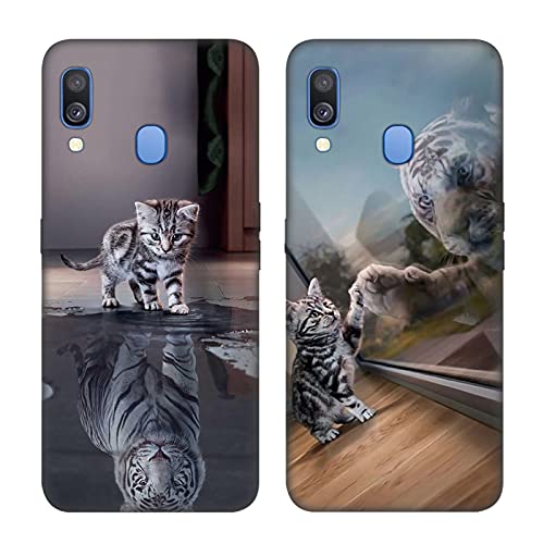 DiaryTown 2 Pack für Samsung A40 2019 Hülle, Ultra Dünn Silikon Bumper Schutzhülle Stoßfest mit Muster Motiv Schwarz Handyhüllen Weich TPU Cover für Galaxy A40 2019 - Katze & Tiger von DiaryTown