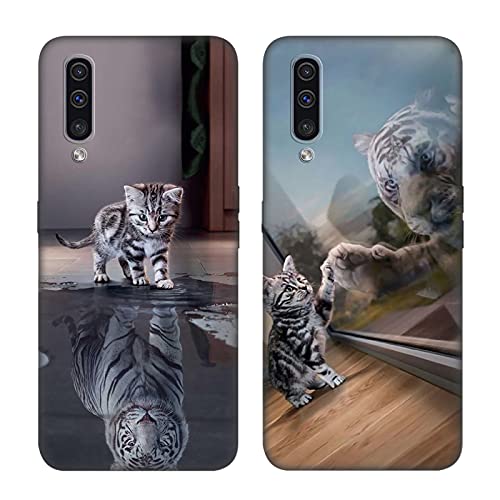 DiaryTown 2 Pack für Samsung A70 2019 Hülle, Ultra Dünn Silikon Bumper Schutzhülle Stoßfest mit Muster Motiv Schwarz Handyhüllen Weich TPU Cover für Galaxy A70 2019 - Katze & Tiger von DiaryTown