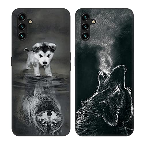 DiaryTown 2 Pack für Samsung Galaxy A13 5G Handyhülle Silikon Muster Schwarz Hülle Ultra Dünn Case mit Motiv Stoßfest Schutzhülle Bumper Weich TPU Cover für Samsung Galaxy A04S - Hund & Wolf von DiaryTown