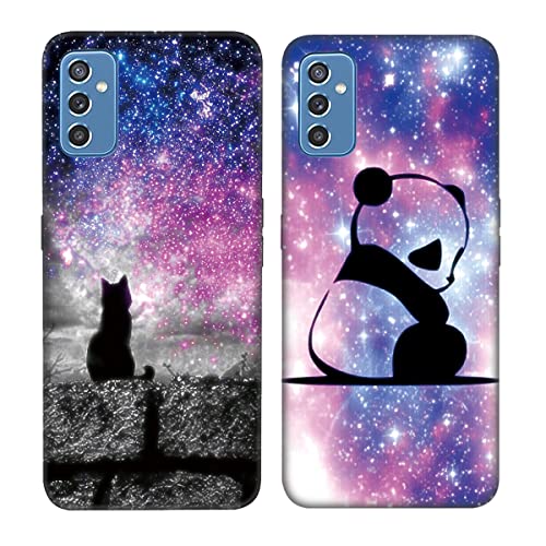 DiaryTown 2 Pack für Samsung Galaxy M52 5G Handyhülle Silikon Muster Schwarz Hülle Ultra Dünn Case mit Motiv Stoßfest Schutzhülle Bumper Weich TPU Cover für Galaxy M52 5G - Sternenhimmel Katze & Panda von DiaryTown