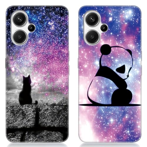 DiaryTown 2 Stück Redmi Note 13 Pro Plus 5G Hülle Tier Muster Motiv Handyhülle TPU Silikon Schwarz Case Kratzfest Stoßfeste Schutzhülle Ultra Dünn Cover für Redmi Note 13 Pro+ 5G - Stern Katze & Panda von DiaryTown