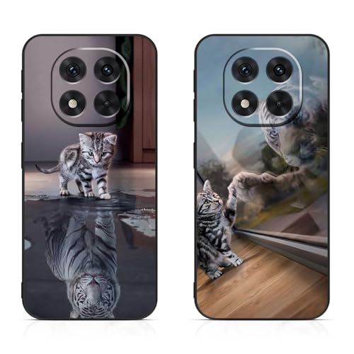 DiaryTown 2 Stück Xiaomi Redmi Note 14 Pro 5G Hülle Tier Muster Motiv Handyhülle TPU Silikon Schwarz Case Kratzfest Stoßfeste Schutzhülle Ultra Dünn Cover für Redmi Note 14 Pro 5G - Katze & Tiger von DiaryTown