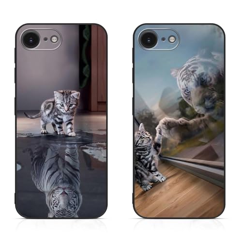 DiaryTown 2 Stück iPhone 16e Hülle Tier Muster Motiv Handyhülle Weich TPU Silikon Schwarz Case Kratzfest Stoßfeste Schutzhülle Ultra Dünn Cover für iPhone 16e 2025 - Katze & Tiger von DiaryTown