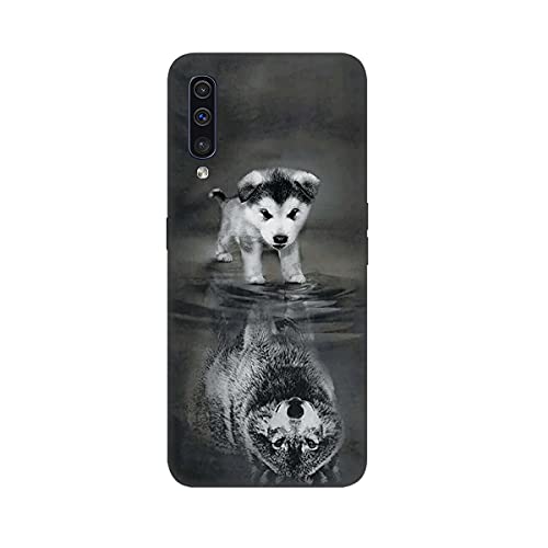 DiaryTown Case Kompatibel mit Samsung Galaxy A70 2019 Hülle, Ultra Dünn Silikon Schwarz Hüllen mit Tier Muster Motiv Stoßfest Handyhülle Samsung A70 2019 Schutzhülle für Mädchen Junge, Wolf A Hund von DiaryTown