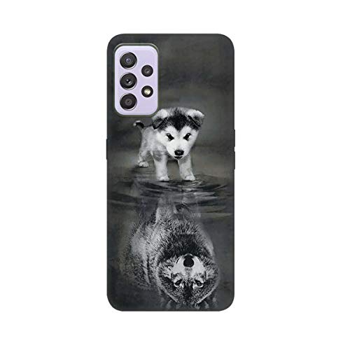 DiaryTown Case Kompatibel mit Samsung Galaxy A72 4G / 5G Hülle, Ultra Dünn Silikon Stoßfest Schutzhülle mit Tier Muster Motiv Handyhülle Galaxy A72 5G Weich TPU Schwarz Cover, Wolf A Hund von DiaryTown