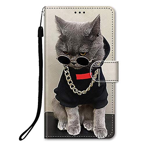 DiaryTown Hülle Kompatibel mit Oppo A53 2020 / A32 2020 / A53S Leder Handyhülle mit Silikon Case Stoßfeste Hülle PU Leder Flip Handytasche mit Kartenfach Schutzhülle Ledertasche Wallet Case, Katze D von DiaryTown