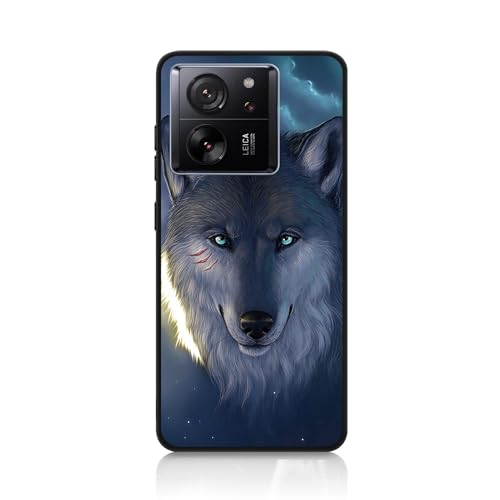 DiaryTown Hülle Kompatibel mit Xiaomi 13T Hülle Silikon mit Tier Muster Motiv Handyhülle Ultra Dünn Schwarz Case Cover Kratzfest Stoßfeste Kameraschutz Schutzhülle für Xiaomi 13T Pro - Weißer Wolf von DiaryTown