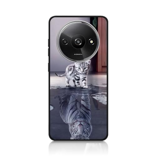 DiaryTown Hülle Kompatibel mit Xiaomi Redmi A3 Hülle Silikon mit Motiv Handyhülle Ultra Dünn Schwarz Case Cover Fallschutz Kratzfest Stoßfeste Kameraschutz Schutzhülle für Redmi A3 - Katze/Tiger von DiaryTown