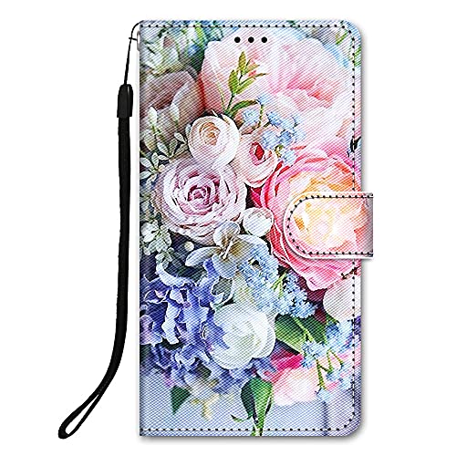 DiaryTown Hülle für Samsung A7 2018 TPU Brieftasche Leder Handyhülle, mit Muster Kartenfach Stand Magnet Klappbar Cover Stoßfest Schutzhülle Flip Case für Galaxy A7 2018 - Pinke Rose von DiaryTown