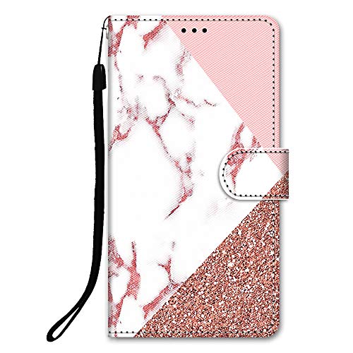 DiaryTown Hülle für Samsung Galaxy A13 4G PU Leder Handyhülle mit Tier Muster Ledertasche Kartenfach Magnet Klappbar Stoßfest Silikon Case Schutzhülle Flip Brieftasche Handytasche - Rosa Weißer Marmor von DiaryTown