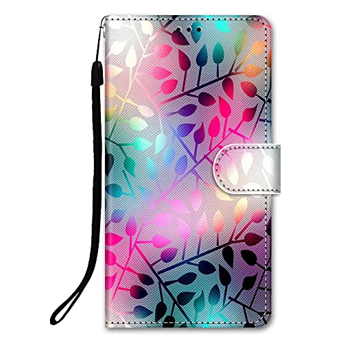 DiaryTown Hülle für Samsung Galaxy A53 5G PU Leder Handyhülle mit Tier Muster Ledertasche Kartenfach Magnet Klappbar Stoßfest Silikon Case Schutzhülle Flip Brieftasche Handytasche - Farbige Blätter von DiaryTown