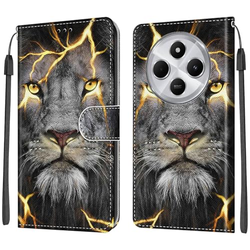 DiaryTown Hülle für Xiaomi Redmi 14C 4G Handyhülle Lederhülle Kartenfach Ständer Magnet Klapphülle 360 Stoßfest Schutzhülle Flip Case Cover Brieftasche Redmi 14C 4G Handytasche - Goldener Löwe von DiaryTown