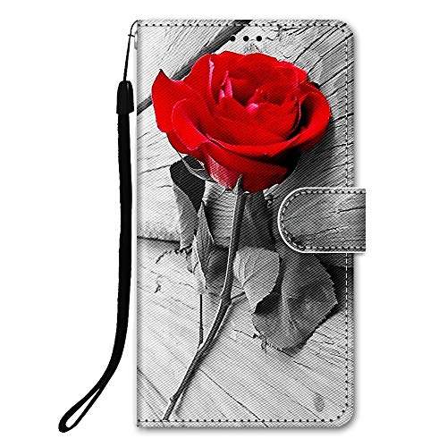 DiaryTown Hülle für iPhone 15 Handyhülle mit Tier Muster PU Lederhülle Kartenfach Magnet Klapphülle 360 Stoßfest Schutzhülle Silikon Flip Case Cover Tasche Brieftasche Handytasche - Rote Rose von DiaryTown