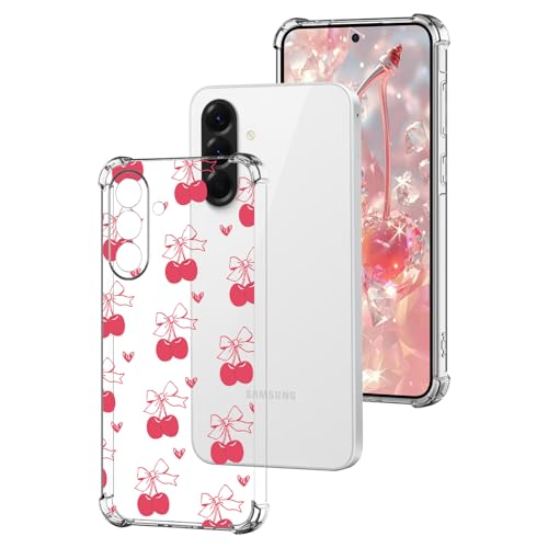 DiaryTown Transparent Hülle für Samsung Galaxy A56 5G HandyHülle mit Süß Muster für Frauen Mädchen Klar Weich TPU Silikon Ultra Dünn Stoßfeste Schutzhülle Case Cover für Galaxy A56 5G - Fliege Kirsche von DiaryTown