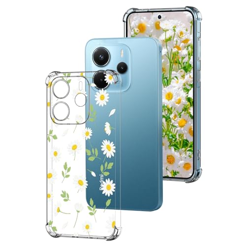 DiaryTown Transparent Hülle für Xiaomi Redmi Note 14 4G (EU Versione 164.8mm) HandyHülle Durchsichtige mit Süß Muster Schlanke Klar Silikon Stoßfeste Schutzhülle Case Cover - Weiß Gelbes Gänseblümchen von DiaryTown