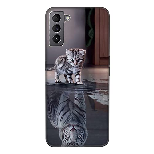 DiaryTown für Samsung Galaxy S21 FE 5G Hülle Ultra Dünn Silikon Schwarz Case mit Tier Muster Motiv Handyhülle Stoßfeste Kratzfeste Schutzhülle Microfiber Weich TPU Cover für Samsung S21 FE 5G - Tiger von DiaryTown