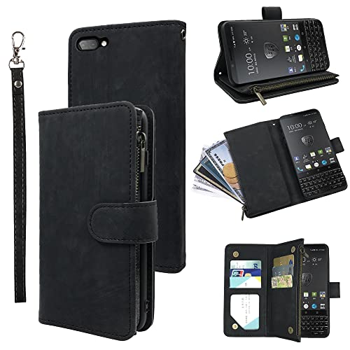 Dibosom Kompatibel mit BlackBerry KEY2 Wallet Case Handschlaufe Lanyard und Premium Vintage Leder Flip Kreditkartenhalter Ständer Handy Zubehör Handyhülle für Key 2 Two KEYtwo Damen Herren Schwarz von Dibosom