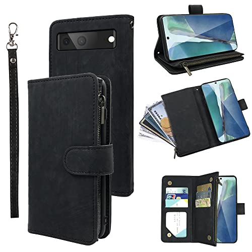 Dibosom Kompatibel mit Google Pixel 7 5G Wallet Case und Premium Vintage Leder Flip Kreditkartenhalter Ständer Handyzubehör Folio Geldbörse Handyhülle für Pixel7 Pixle Seven Damen Herren Schwarz von Dibosom