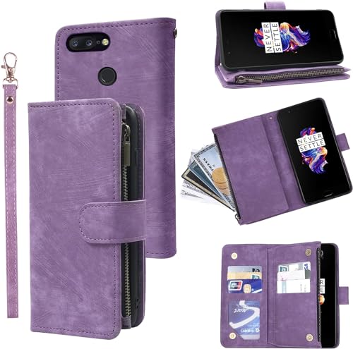 Dibosom Kompatibel mit OnePlus 5T, Brieftaschen-Hülle, Handschlaufe, Umhängeband und Leder-Klappkartenhalter, Ständer, Handy-Zubehör für DKLL-SBW-OnePlus 5T, Violett von Dibosom