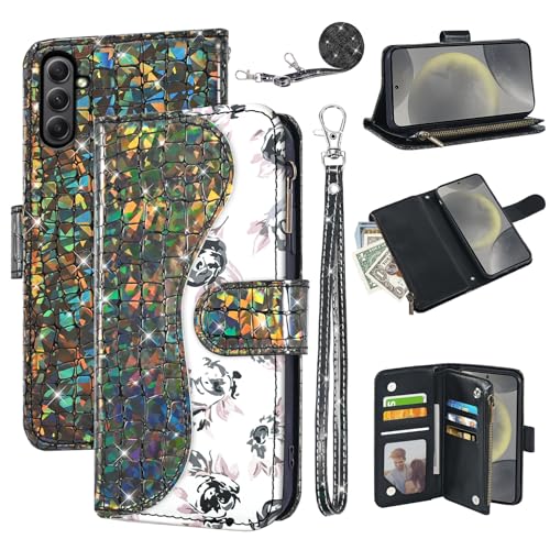 Dibosom Schutzhülle für Samsung Galaxy S24 5G mit Blumenmuster, mit Handschlaufe, Schultergurt, Flip-Reißverschluss, Kartenhalter, luxuriöses PU-Leder, Ständer, Glitzer, Bling Handyhülle für S 24, Dibosom Schutzhülle für Samsung Galaxy S24 5G mit Blumenmuster, mit Handschlaufe, Schultergurt, Flip-Reißverschluss, Kartenhalter, luxuriöses PU-Leder, Ständer, Glitzer, Bling Handyhülle für S 24, von Dibosom