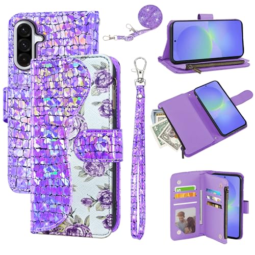 Dibosom Schutzhülle für Samsung Galaxy S25 Plus S25+ 5G mit Handschlaufe, Schultergurt, Klapp-Reißverschluss, Kartenhalter, Ständer, glitzernd, glitzernd, für S25Plus 25S 25+, Violett Dibosom Schutzhülle für Samsung Galaxy S25 Plus S25+ 5G mit Handschlaufe, Schultergurt, Klapp-Reißverschluss, Kartenhalter, Ständer, glitzernd, glitzernd, für S25Plus 25S 25+, Violett von Dibosom