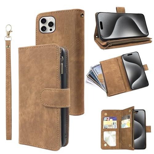 Dibosom Schutzhülle für iPhone 15 Pro, 15,5 cm (6,1 Zoll), Brieftaschen-Hülle und Premium-Vintage-Leder-Klapphülle mit Kreditkartenfächern, Ständer, Handy-Schutzhülle für iPhone 15Pro 5G i iPhone i15 von Dibosom