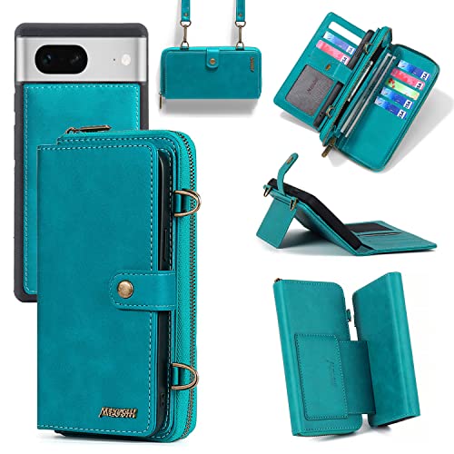 Kompatibel mit Google Pixel 7 5G Wallet Case Crossbody Schultergurt Ständer Leder Kartenhalter Multifunktion 2-in-1 Abnehmbare Magnetische Handyhülle für Pixel7 Pixle Seven Men Grün von Dibosom