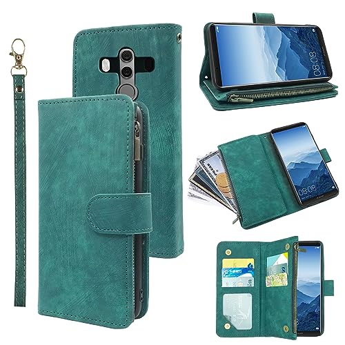 Kompatibel mit Huawei Mate 10 Pro Wallet Case Handschlaufe Lanyard und Premium Vintage Leder Flip Kreditkartenhalter Ständer Handy Zubehör Handyhülle für Hawaii Mate10Pro Mate10 10Pro Frauen Grün von Dibosom