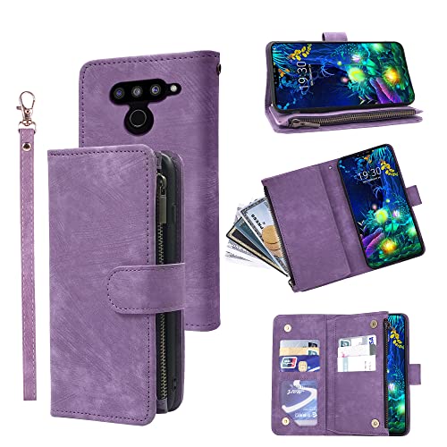 Kompatibel mit LG V50 ThinQ Wallet Case und Premium Vintage Leder Flip Kreditkartenhalter Ständer Handyzubehör Folio Handyhülle für LGV50 5G V 50 Thin Q V50ThinQ 50ThinQ 50V Damen Herren Lila von Dibosom