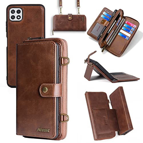 Kompatibel mit Samsung Galaxy A22 5G/Boost Mobile Celero 5G Wallet Case Crossbody Schultergurt Ständer Multifunktion 2-in-1 Abnehmbare Magnetische Handyhülle für Celero5G Gaxaly A 22 22A G5 Braun von Dibosom