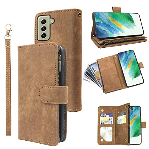 Kompatibel mit Samsung Galaxy S21 FE Gaxaly S 21 FE 5G Wallet Case und Premium Vintage Leder Flip Kreditkartenhalter Handyzubehör Handyhülle für Glaxay S21FE5G UW S21FE 21S G5 Damen Herren Braun von Dibosom
