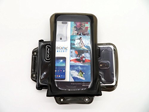 DiCAPac WP-C2 Universelle wasserdichte Hülle für 5 - 6" Smartphones/Phablets in Schwarz (Doppel-Klettverschluss, IPX8-Zertifizierung zum Schutz vor Wasser bis 10 m Tiefe; integrierter Airbag treibt auf dem Wasser & schützt das Gerät; extraklare Polycarbonat-Fotolinse; inklusive Trageriemen) von DicaPac