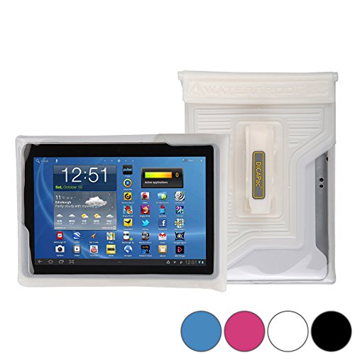 DiCAPac WP-T20 Universelle, wasserdichte Hülle für Samsung Galaxy Tab 4 10.1 (T530/3G T531/LTE T535) Tablets in Weiß (Doppel-Klettverschluss, IPX8-Zertifizierung zum Schutz vor Wasser bis 5 m Tiefe; integrierter Airbag treibt auf dem Wasser & schützt das Gerät; extraklare Polycarbonat-Fotolinse; integrierte Handschlaufe) von DicaPac