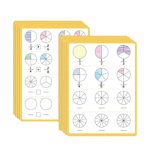 Dickly 10 Blätter Bruch-Trockenlöschblätter Interaktives Unterrichtsmaterial Mathematik-Lernspielzeug Frühes Lernspielzeug für Kinder von Dickly